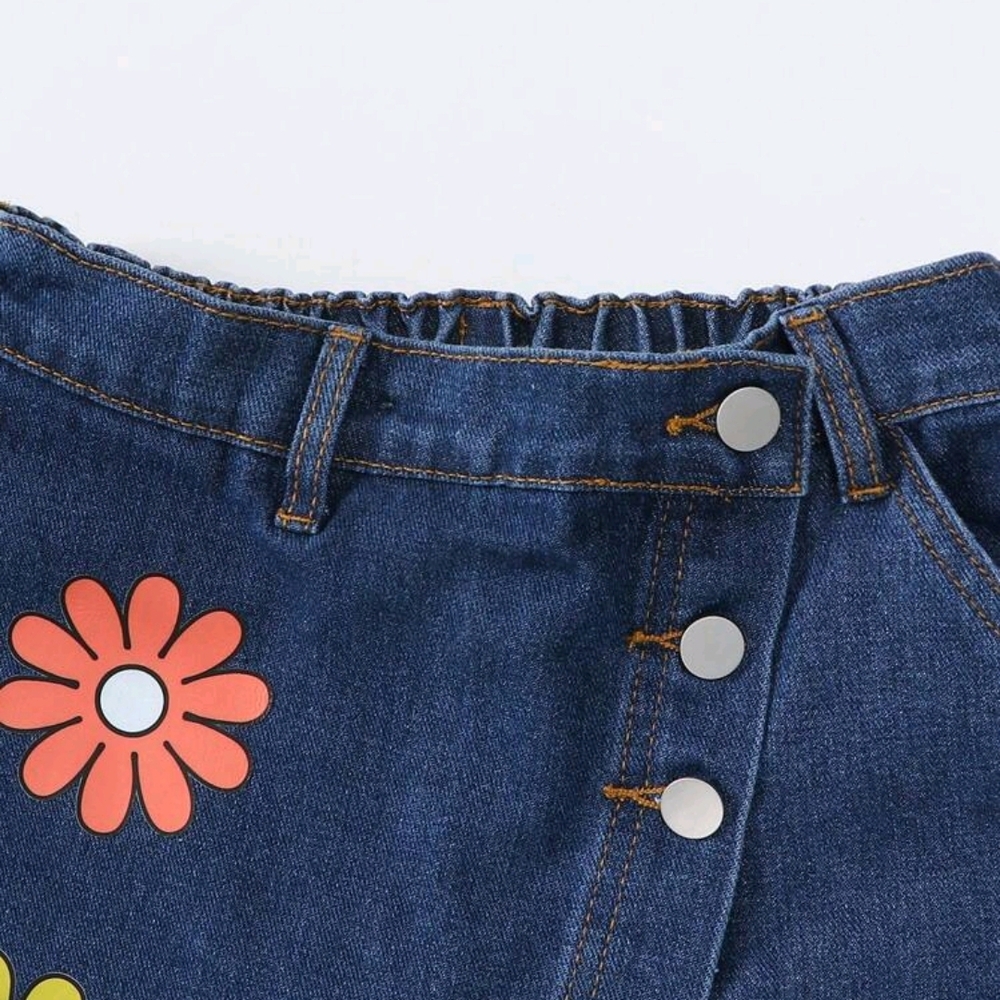 SHEIN Blue Jean Shorts with Floral Design - Picture 3 of 4